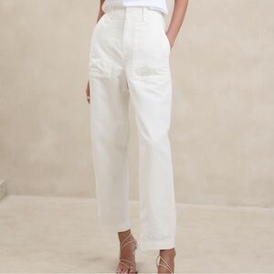 Banana Republic Mya Cotton-Linen Cargo Pant, Iced Vanilla Ivory, Size 10